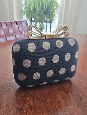 Polka Dot Bow Clutch - Black and Silver/Gold Evening Bag